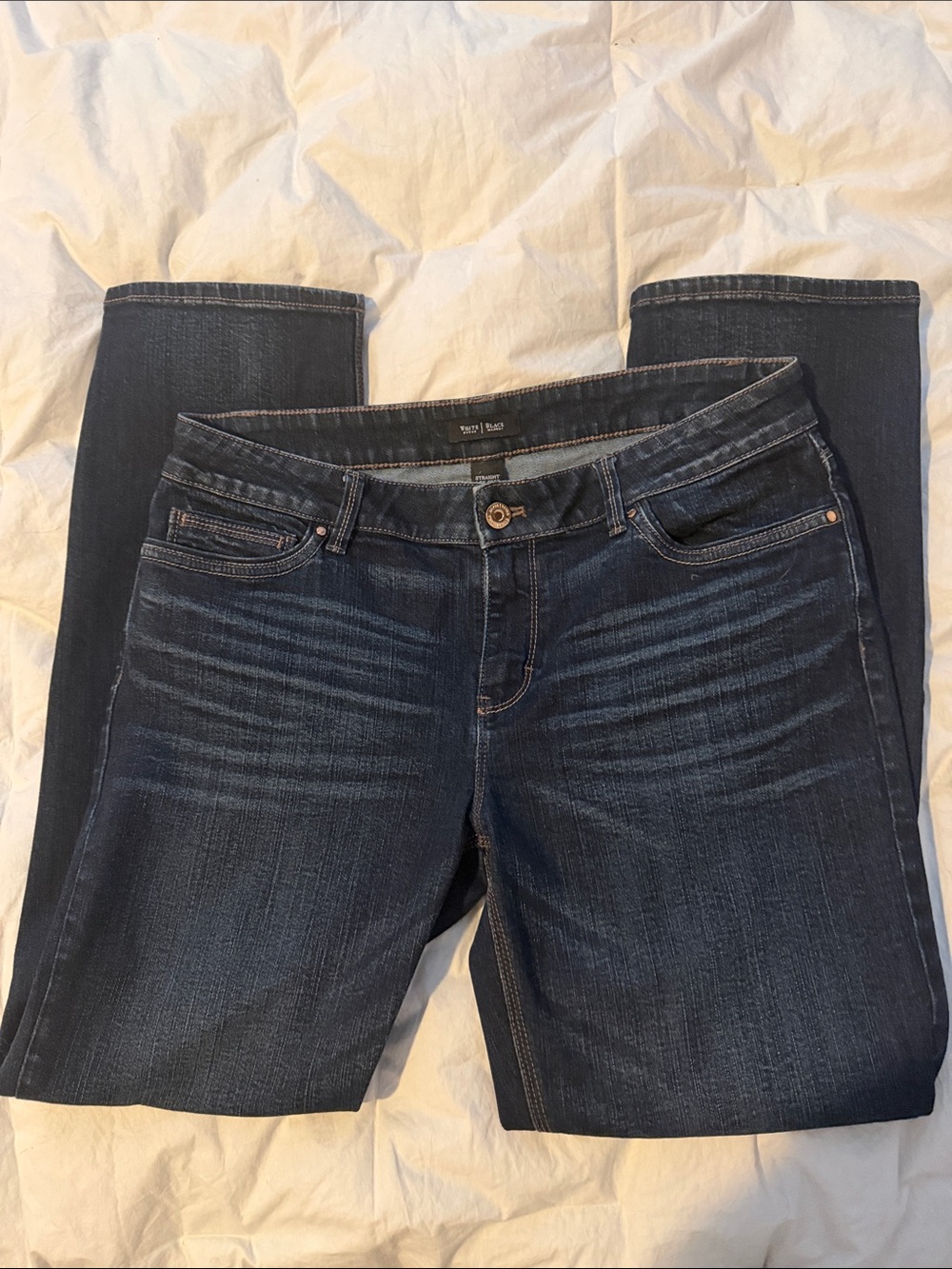 White House Black Market WOMEN'S DARK BLUE JEANS - Straight Leg Crop W’s Sz 10